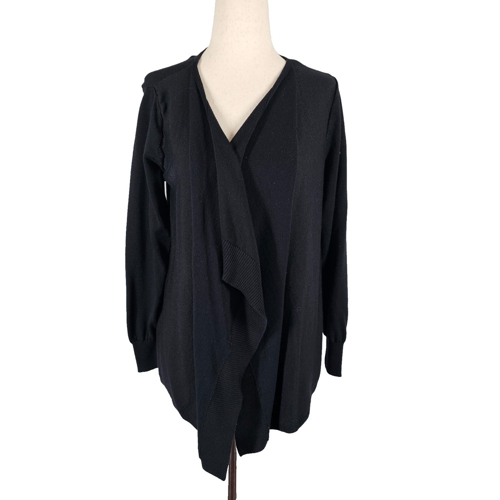 Christopher‎ Banks Cardigan Sweater Womens Petite S Waterfall Open Front  Black
